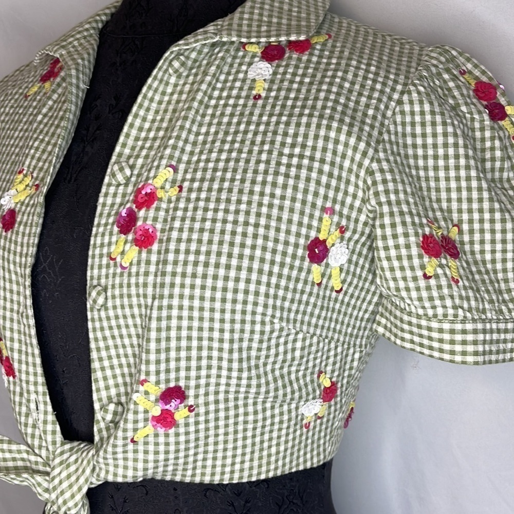 LPA Gingham Green Sequin Top Size XS - Picture 7 of 9